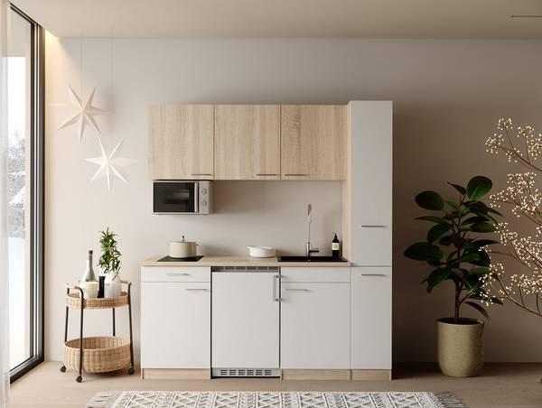 Cuisine équipée Ingrid 180 cm avec Blanc - Avec réfrigérateur