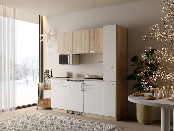Cuisine équipée Ingrid 180 cm avec Blanc - Avec réfrigérateur