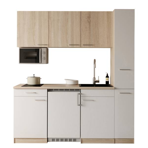 Cuisine équipée Ingrid 180 cm avec Blanc - Avec réfrigérateur