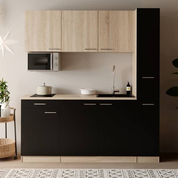 Singleküche Ingrid 180 cm mit Mikrowelle Schwarz - Ohne Kühlschrank