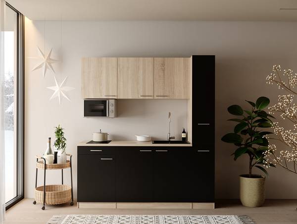 Singleküche Ingrid 180 cm mit Mikrowelle Schwarz - Ohne Kühlschrank