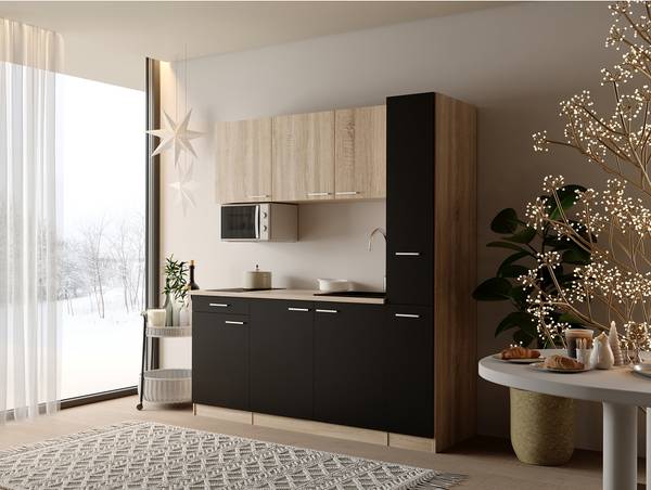 Singleküche Ingrid 180 cm mit Mikrowelle Schwarz - Ohne Kühlschrank