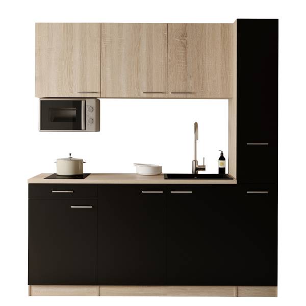 Singleküche Ingrid 180 cm mit Mikrowelle Schwarz - Ohne Kühlschrank