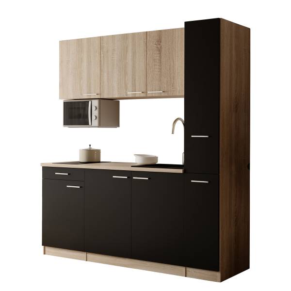 Singleküche Ingrid 180 cm mit Mikrowelle Schwarz - Ohne Kühlschrank