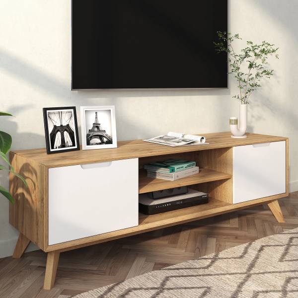 TV-Lowboard Hanyao Weiß / Eiche Dekor