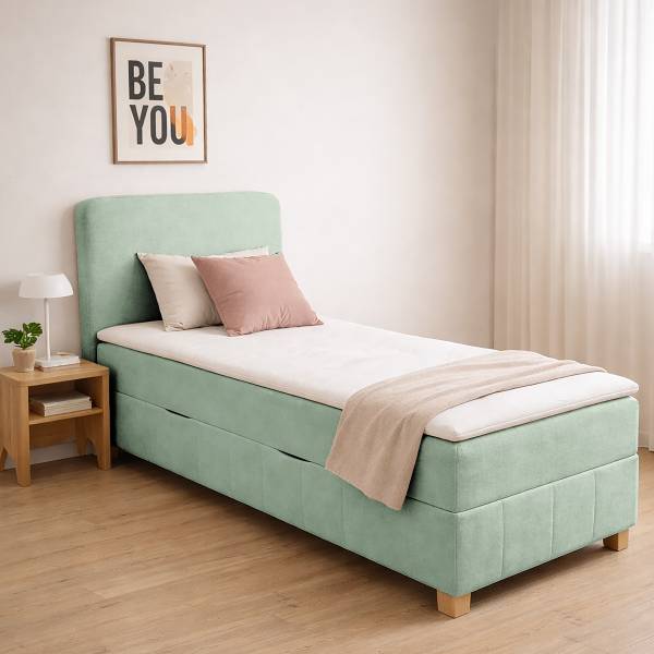 Boxspringbett Lonja mit Bettkasten Samt Tris: Mint - 100 x 200cm
