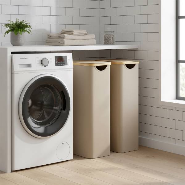 Wäschesammler Omoul Beige - Mischgewebe - Polyester PVC - 42 x 71 x 23 cm