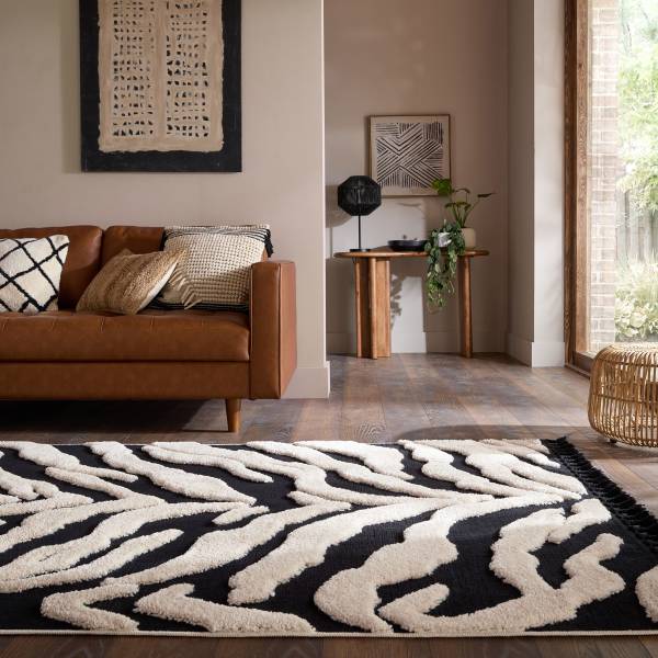 Hochflorteppich Esra Polyester - Weiß / Schwarz - 160 x 230 cm