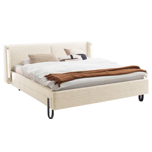 Gestoffeerd bed Arkuda structuurstof Purna: crèmekleurig - 180 x 200 cm