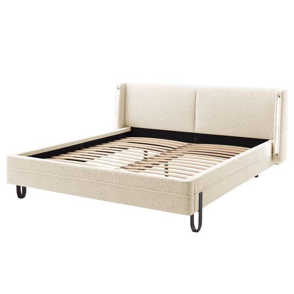 Gestoffeerd bed Arkuda structuurstof Purna: crèmekleurig - 180 x 200 cm
