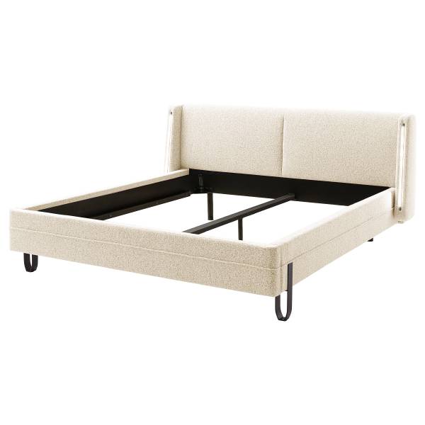 Gestoffeerd bed Arkuda structuurstof Purna: crèmekleurig - 180 x 200 cm