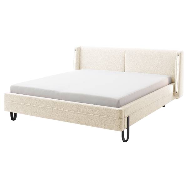 Gestoffeerd bed Arkuda structuurstof Purna: crèmekleurig - 180 x 200 cm