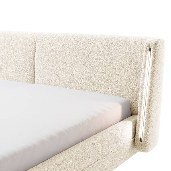 Gestoffeerd bed Arkuda structuurstof Purna: crèmekleurig - 180 x 200 cm