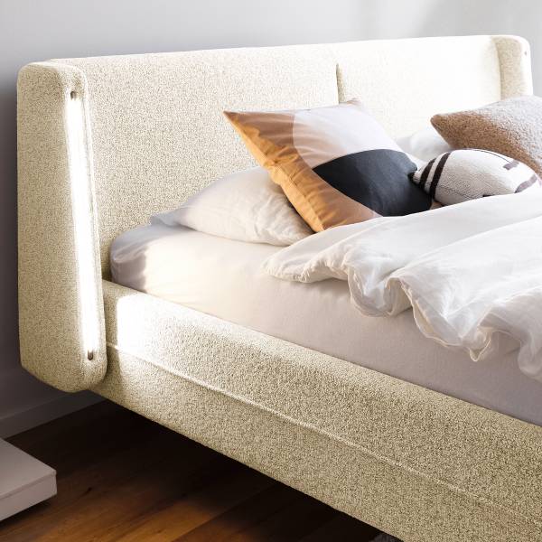 Gestoffeerd bed Arkuda structuurstof Purna: crèmekleurig - 180 x 200 cm