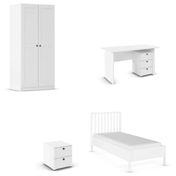 Jugendzimmer Skagen 4-tlg Alpinweiß - 90 x 200cm - Breite: 91 cm - Ohne Spiegeltür/-en
