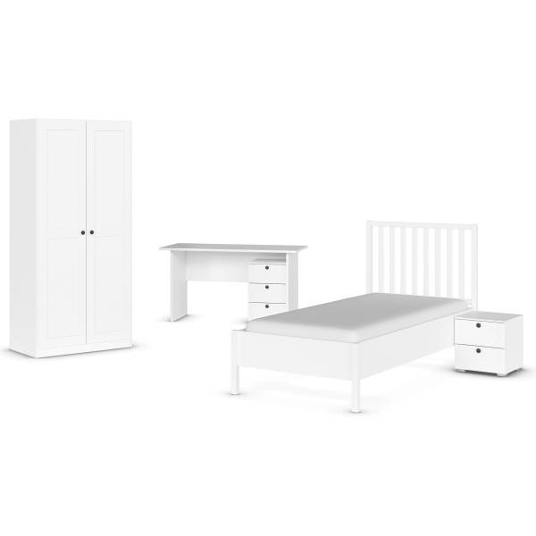 Jugendzimmer Skagen 4-tlg Alpinweiß - 90 x 200cm - Breite: 91 cm - Ohne Spiegeltür/-en