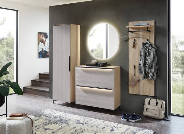 Beleuchtete Schuhkommode Ziana Basalt / Eiche Riva Eiche Dekor