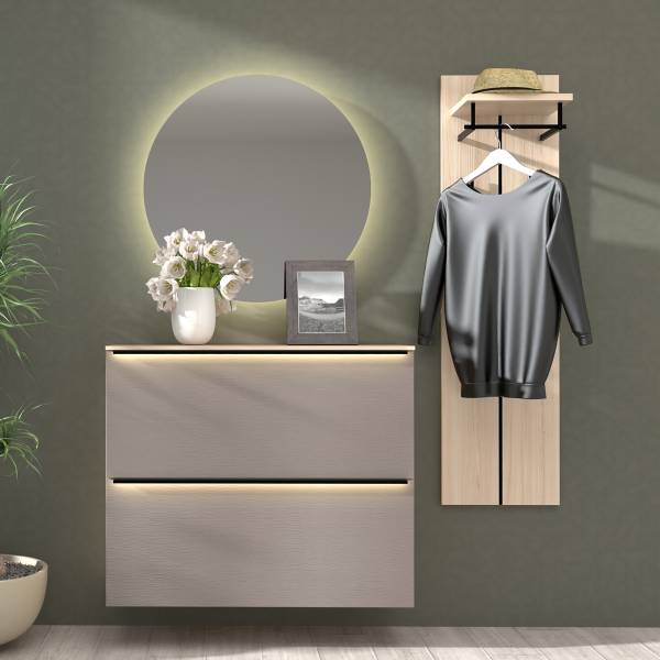 Set di 3 mobili con illuminazione Ziana Marrone chiaro / Effetto rovere - Larghezza: 157 cm