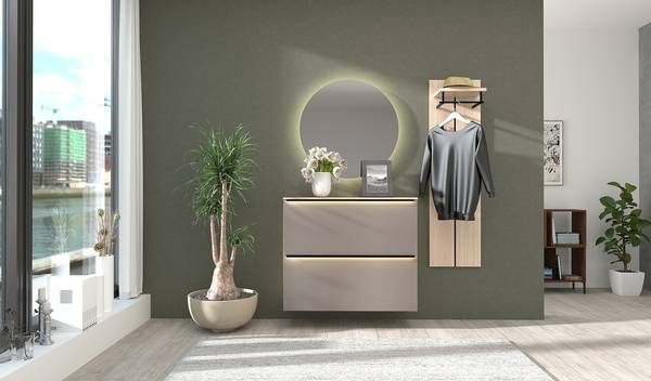 Set di 3 mobili con illuminazione Ziana Marrone chiaro / Effetto rovere - Larghezza: 157 cm