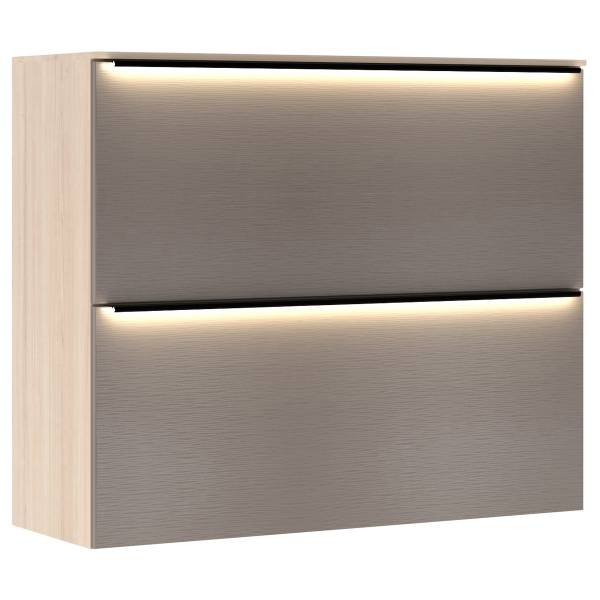 Set di 3 mobili con illuminazione Ziana Marrone chiaro / Effetto rovere - Larghezza: 157 cm
