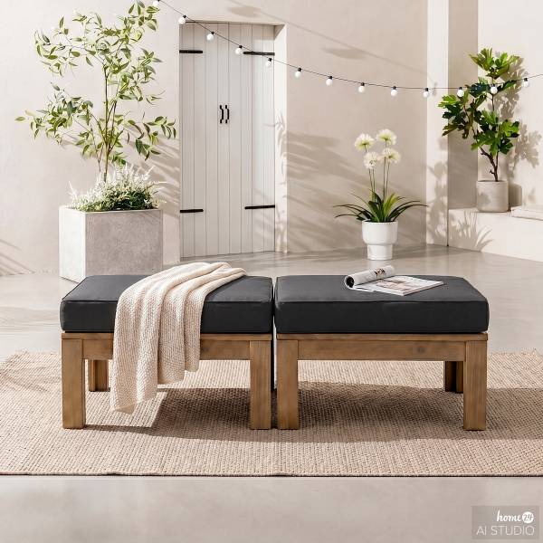 Salon de jardin LEXI 2 pièces A Tissu en toile / Acacia massif - Anthracite
