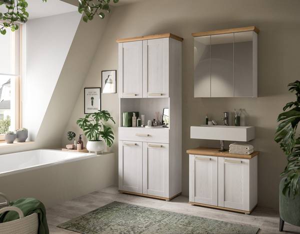 Spiegelschrank Verona Lärche Weiß Dekor / Eiche Artisan Dekor - Ohne Beleuchtung