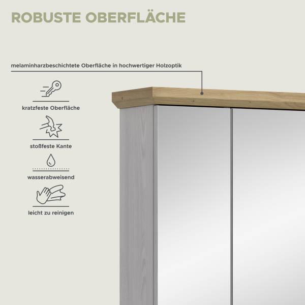 Spiegelschrank Verona Lärche Weiß Dekor / Eiche Artisan Dekor - Ohne Beleuchtung