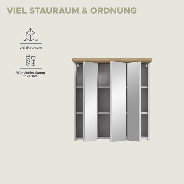 Spiegelschrank Verona Lärche Weiß Dekor / Eiche Artisan Dekor - Ohne Beleuchtung