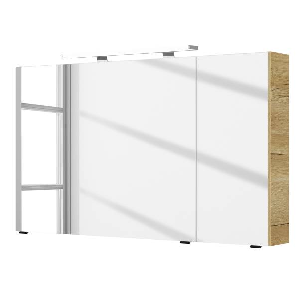 Spiegelschrank 4010 mit Aufsatzleuchte Eiche Hell Dekor - Breite: 120 cm