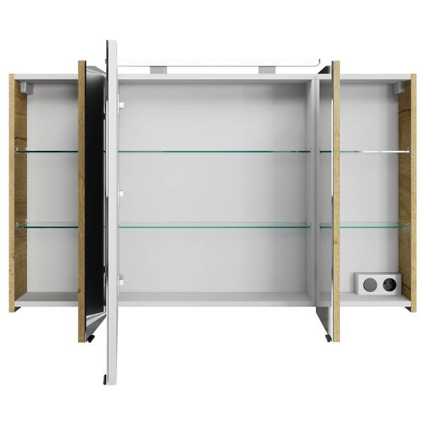 Spiegelschrank 4010 mit Aufsatzleuchte Eiche Hell Dekor - Breite: 120 cm