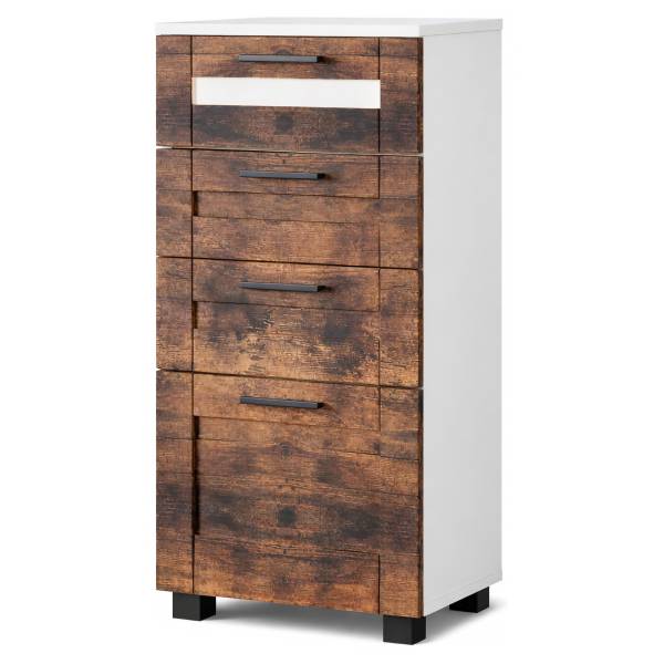 Onderkast Nilari 4 lades wit/vintage eikenhout look