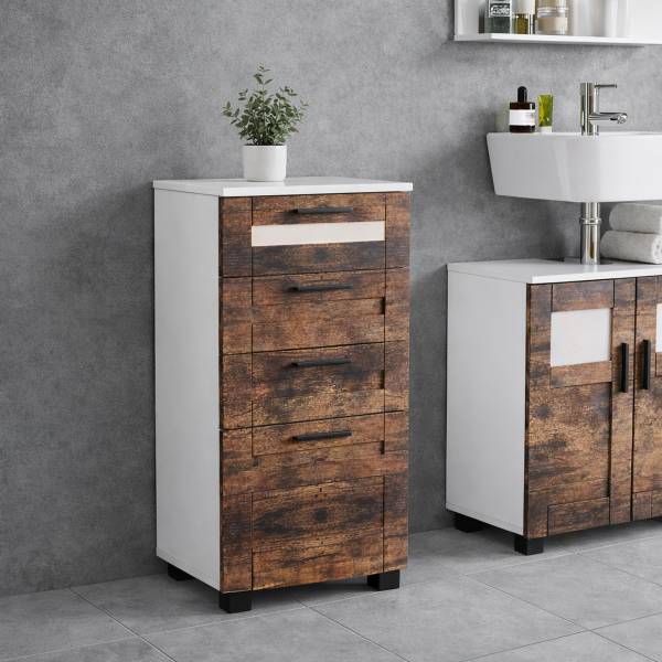 Onderkast Nilari 4 lades wit/vintage eikenhout look