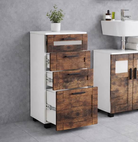 Onderkast Nilari 4 lades wit/vintage eikenhout look