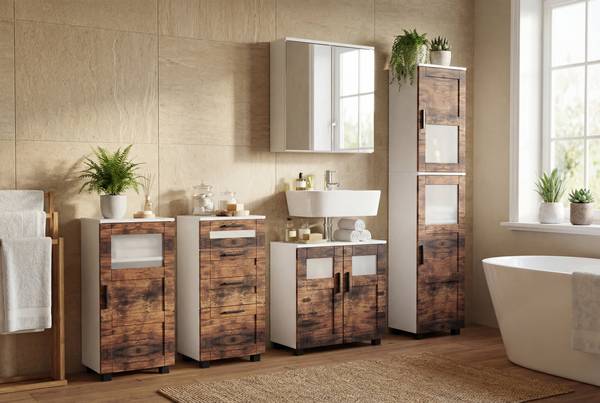 Onderkast Nilari 4 lades wit/vintage eikenhout look