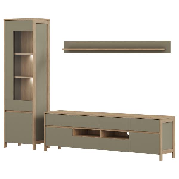 Wohnwand Catea 3-teilig - Vitrine Salbei