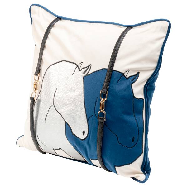 Dekokissen Horse Date Blau Polyester in Samtoptik / Stahl