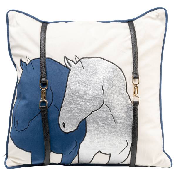 Dekokissen Horse Date Blau Polyester in Samtoptik / Stahl