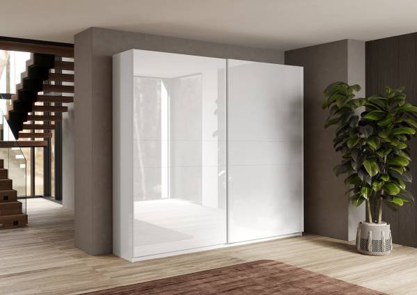 Schwebetürenschrank Swing Hochglanz Weiß / Matt Weiß - Breite: 257 cm - Ohne Spiegeltür/-en