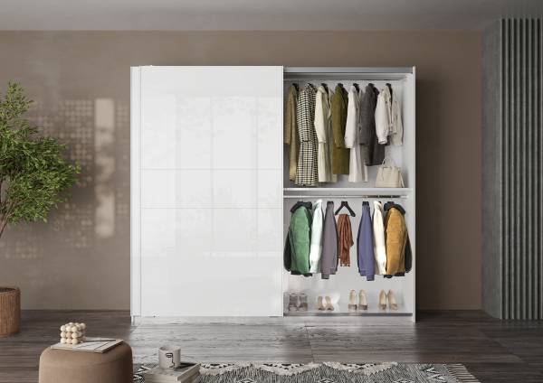 Schwebetürenschrank Swing Hochglanz Weiß / Matt Weiß - Breite: 257 cm - Ohne Spiegeltür/-en