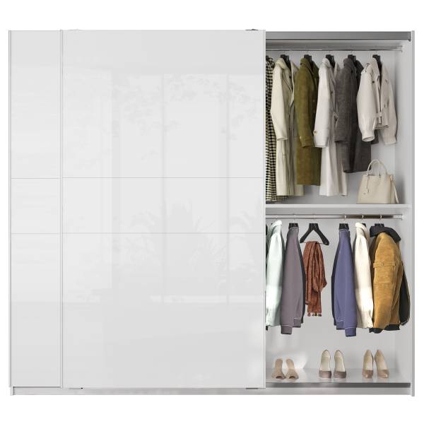 Schwebetürenschrank Swing Hochglanz Weiß / Matt Weiß - Breite: 257 cm - Ohne Spiegeltür/-en