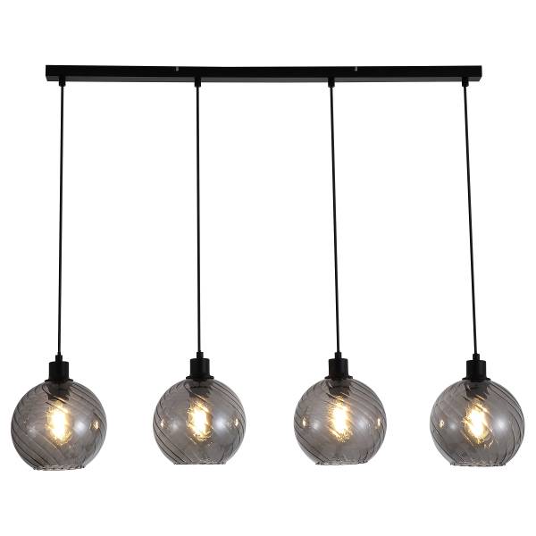 Pendelleuchte Amsterdam Edelstahl / Rauchglas - Schwarz / Grau - 4-flammig
