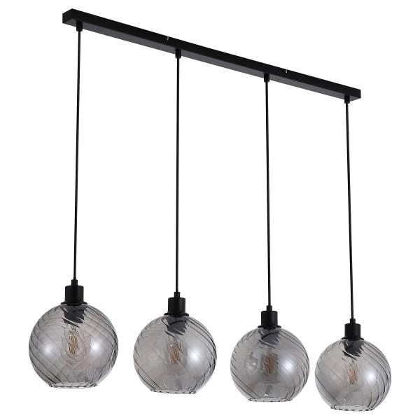 Pendelleuchte Amsterdam Edelstahl / Rauchglas - Schwarz / Grau - 4-flammig