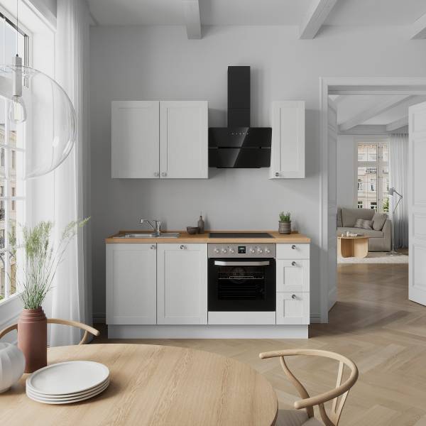 Küchenzeile High-Line Frame Variante A Weiß - Breite: 180 cm - Ausrichtung rechts - Ohne Elektrogeräte