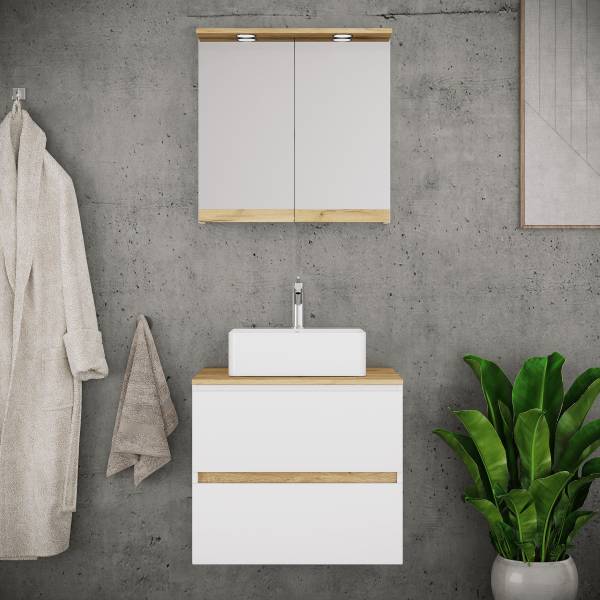 Badset Cosila 2-teilig Kombi C Weiß / Eiche Dekor - Breite: 60 cm
