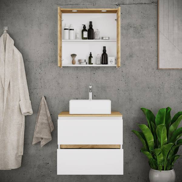 Badset Cosila 2-teilig Kombi C Weiß / Eiche Dekor - Breite: 60 cm