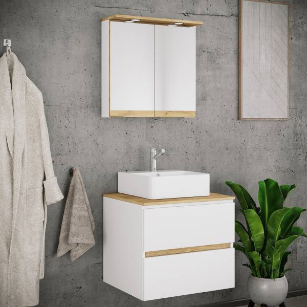 Badset Cosila 2-teilig Kombi C Weiß / Eiche Dekor - Breite: 60 cm