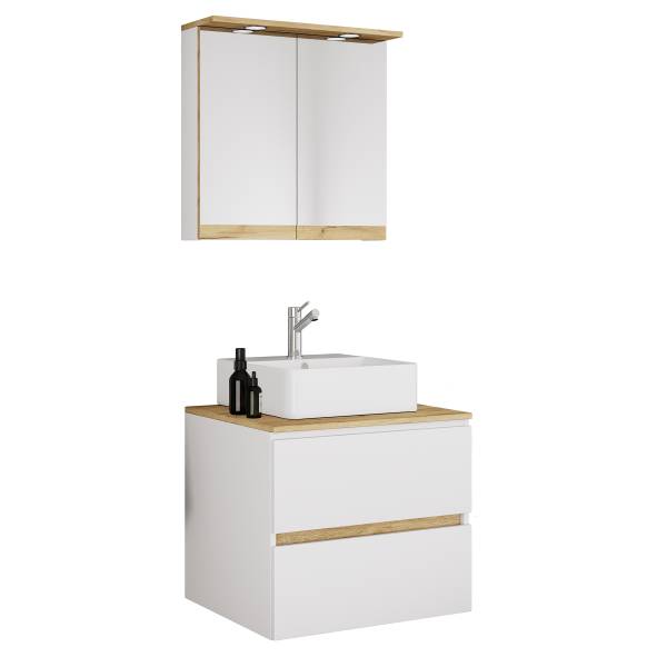 Badset Cosila 2-teilig Kombi C Weiß / Eiche Dekor - Breite: 60 cm