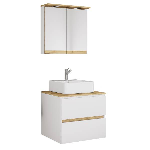 Badset Cosila 2-teilig Kombi C Weiß / Eiche Dekor - Breite: 60 cm