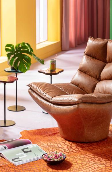 Loungesessel Bridge Braun - Echtleder - 86 x 96 x 86 cm
