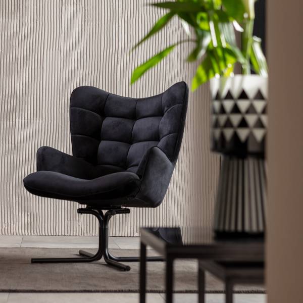 Loungesessel Oscar Schwarz - Polyester - Stahl - 82 x 95 x 73 cm